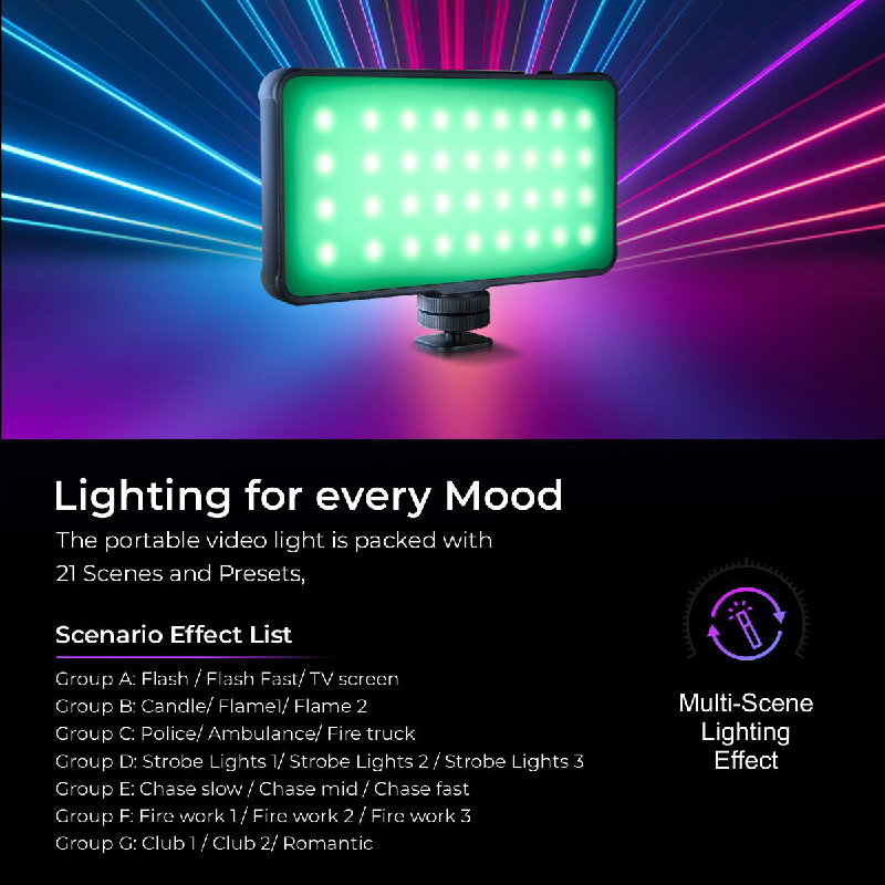Digitek LED-D12W ML RGB Professional RGB Portable Video Light with Flicker-Free LED Technology & 2000mAh 3.7V Li-ion Battery - Digitek