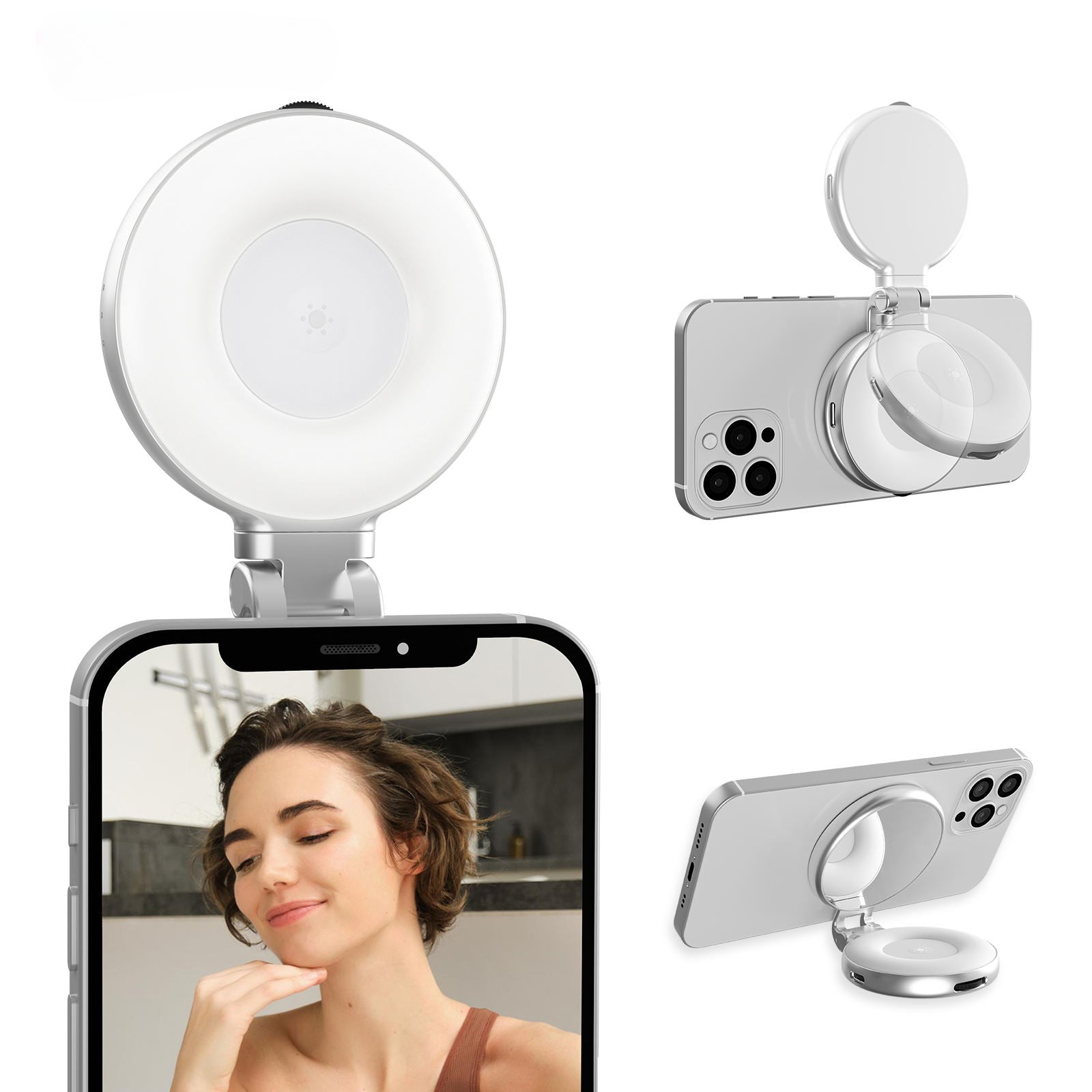 Digitek (DRL 3W) Magnetic Selfie Ring Light with Makeup Mirror, 3 Color Modes 2700K, 5600K, 7500K, 360° Rotation & 180° Pan, Type-C, Use with Smartphones, Laptops & Tabs for Vlogs, Meetings & Makeup