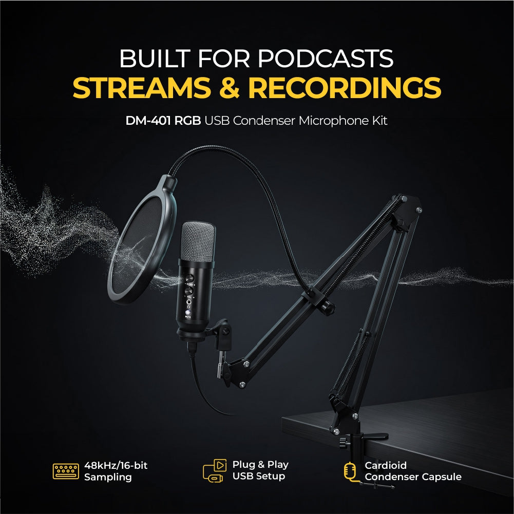 Two-Person Podcast Kit - 2x Condenser Mic + Ring Light with Stand