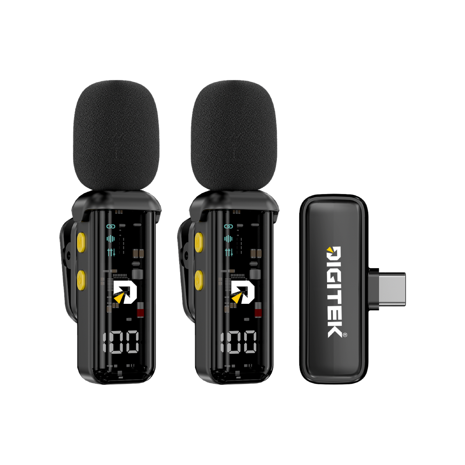 Digitek DWM-015 2-in-1 Wireless Microphone for iPhone 15 Series & USB-C Android Devices, Dual Transmitters, 2.4GHz Plug & Play Lavalier Mic, Noise Reduction, Echo Mode, 20m Range, 4H Battery Life
