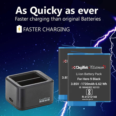 Digitek (DBG-9) Platinum Li-ion Rechargeable Battery Pack for GoPro Hero 9 Black 3.8V 1720mAh 6.62 Wh. DBG-9 - Digitek