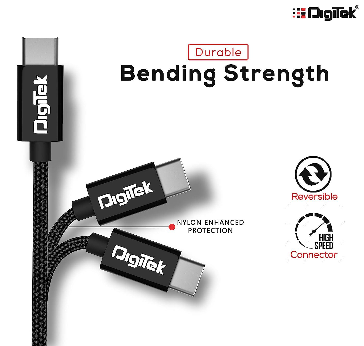 Digitek (DC 1M C NBBLK) Digitek Platinum Nylon Braided Rapid Charge & Data Sync Type C USB Cable. - Digitek