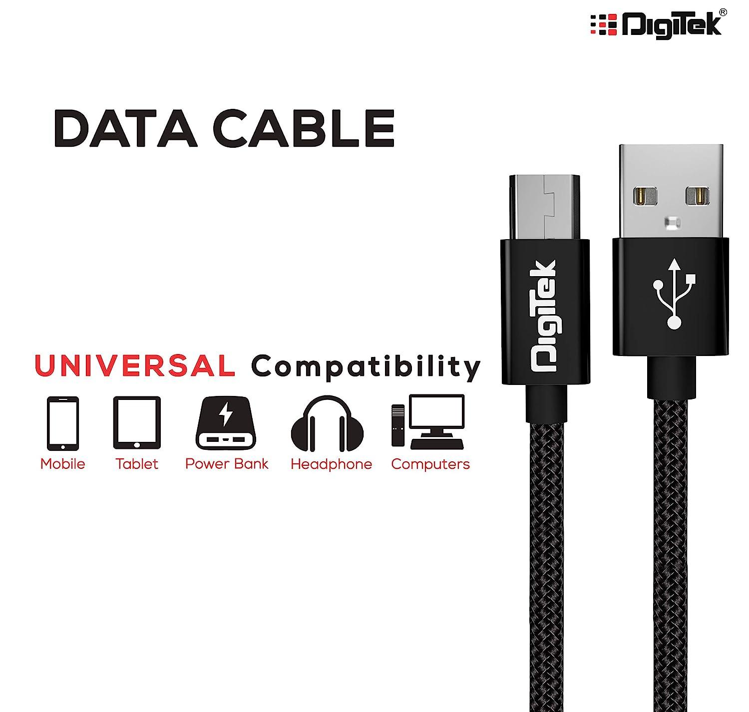 Digitek (DC 1M MU NB BKLPlatinum Nylon Braided Rapid Charge & Data Sync Micro USB Cable ,1 Metre, Black - Digitek