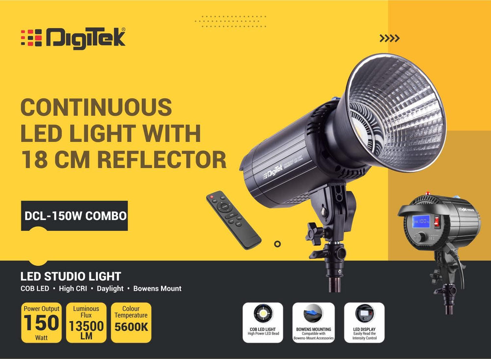 DigiTek (DCL-150W Combo) Continuous LED Photo/Video Light with 18 cm ...