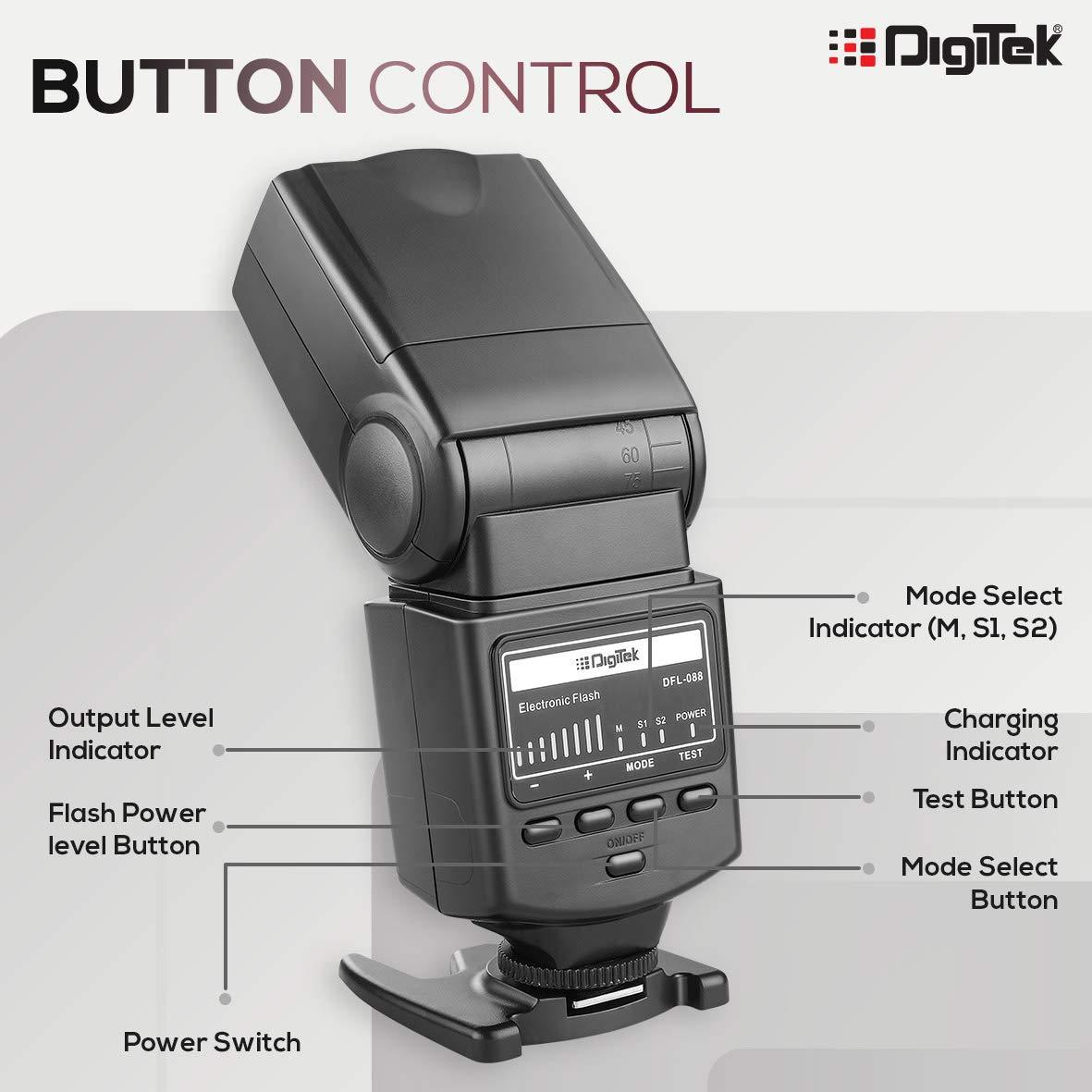 Digitek (DFL-088) Universal Electronic Flash Speedlite for DSLR Cameras Canon Nikon Pentax Olympus with Standard Hot Shoe Mount (Without Trigger) - Digitek