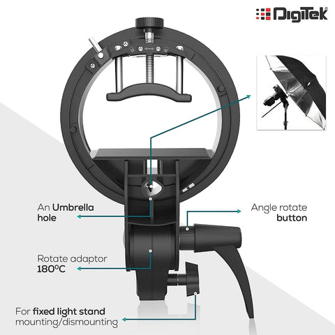 Digitek (DFSB 003) S-Type Speedlite Bracket Elinchrom Mount Holder | for Speedlite Flash Softbox, Beauty Dish, Snoot, Reflector & Photographic Umbrella - Digitek