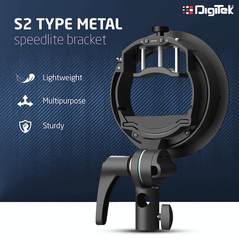 Digitek (DFSB-005) Multipurpose S2 Type Speedlite Bracket for Round and Regular Head & Bowens Mount Accessories Like Softbox, Reflector, Snoot, Photo Umbrella and Barndoor Kit, Proudly Make in India - Digitek