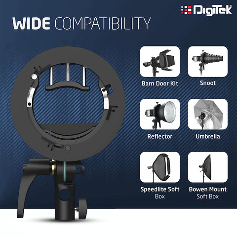 Digitek (DFSB-005) Multipurpose S2 Type Speedlite Bracket for Round and Regular Head & Bowens Mount Accessories Like Softbox, Reflector, Snoot, Photo Umbrella and Barndoor Kit, Proudly Make in India - Digitek