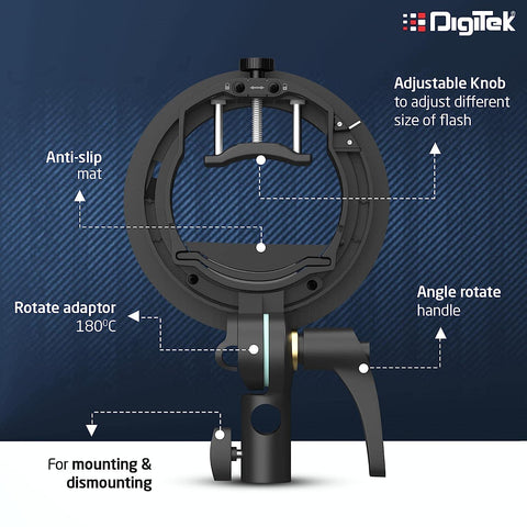 Digitek (DFSB-005) Multipurpose S2 Type Speedlite Bracket for Round and Regular Head & Bowens Mount Accessories Like Softbox, Reflector, Snoot, Photo Umbrella and Barndoor Kit, Proudly Make in India - Digitek