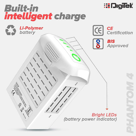 Digitek (DJI Phantom 4) Lithium-ion Rechargeable Battery with LED Indicator and Smart IC | Compatible with Phantom 4 Series Drones, up to 28 Minute Flying time - Digitek