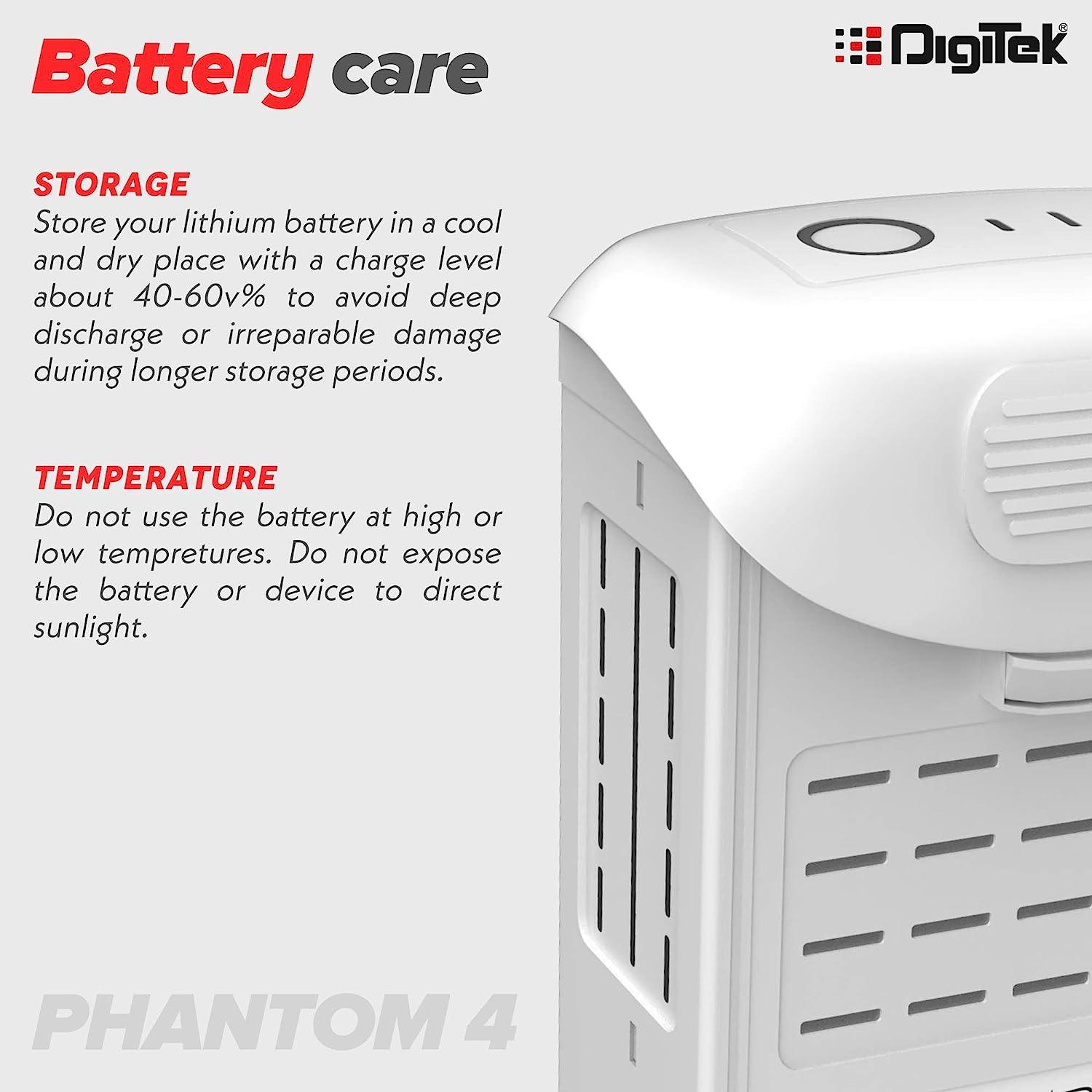 Digitek (DJI Phantom 4) Lithium-ion Rechargeable Battery with LED Indicator and Smart IC | Compatible with Phantom 4 Series Drones, up to 28 Minute Flying time - Digitek