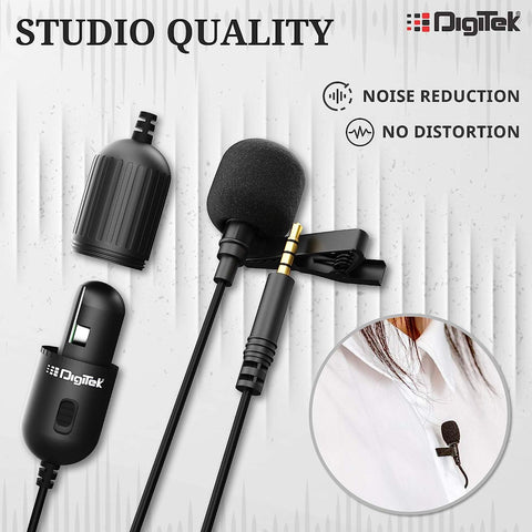 Digitek (DM 01) Lavalier Condenser Microphone with Battery & 20ft Audio Cable for Smartphones | DSLR Cameras | PC with Omnidirectional Condenser for Content Creation | Vlogging | Recording | YouTube and More - Digitek