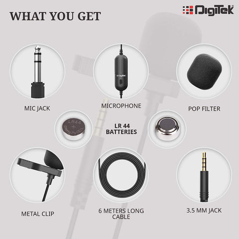 Digitek (DM 02) Lavalier Microphone for Smartphones | DSLR Cameras | PC with Omnidirectional Condenser for Vlogging | Recording | YouTube | Podcasting | Webinar and More - Digitek