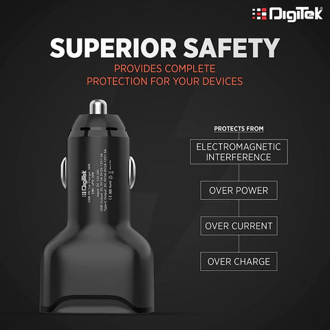 Digitek (DMC UPD 36W, Black) Cellular Phones Qc Pd 36W Car Charger With Quick Charge 3.0 And Power Delivery, Type-C & Usb Port With Wide Compatibility (DMC UPD 36W, Black) - Digitek