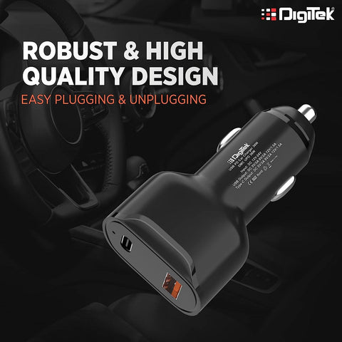 Digitek (DMC UPD 36W, Black) Cellular Phones Qc Pd 36W Car Charger With Quick Charge 3.0 And Power Delivery, Type-C & Usb Port With Wide Compatibility (DMC UPD 36W, Black) - Digitek