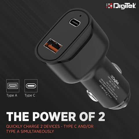 Digitek (DMC UPD 36W, Black) Cellular Phones Qc Pd 36W Car Charger With Quick Charge 3.0 And Power Delivery, Type-C & Usb Port With Wide Compatibility (DMC UPD 36W, Black) - Digitek