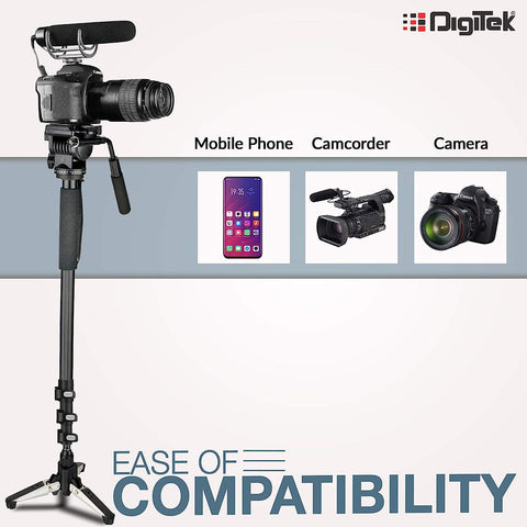 Digitek (DMP 60 TR) Lightweight Aluminum Telescopic Camera Monopod | With Pan Tilt Head | Tripod Base | For DSLR Video Cameras | Maximum Operating Height: 5.15 Feet| Maximum Load Upto: 5 kgs (Black/Red) (DMP60 TR) - Digitek