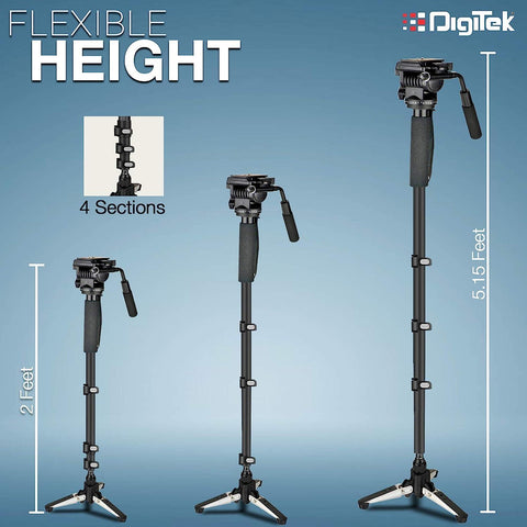 Digitek (DMP 60 TR) Lightweight Aluminum Telescopic Camera Monopod | With Pan Tilt Head | Tripod Base | For DSLR Video Cameras | Maximum Operating Height: 5.15 Feet| Maximum Load Upto: 5 kgs (Black/Red) (DMP60 TR) - Digitek
