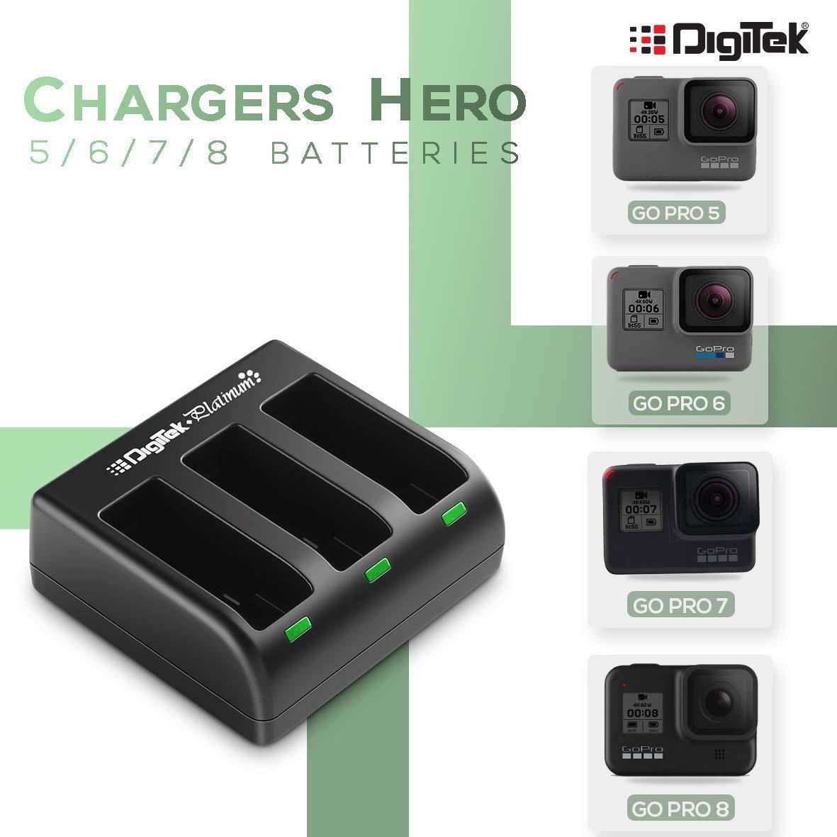Digitek (DPUC-011) Platinum Go Pro Battery Charger | 3-Channel LED USB Storage Charger | DC 4.4V/ 700mA | Compatible with Hero-5, Hero-6, Hero-7, Hero-2018 - Digitek