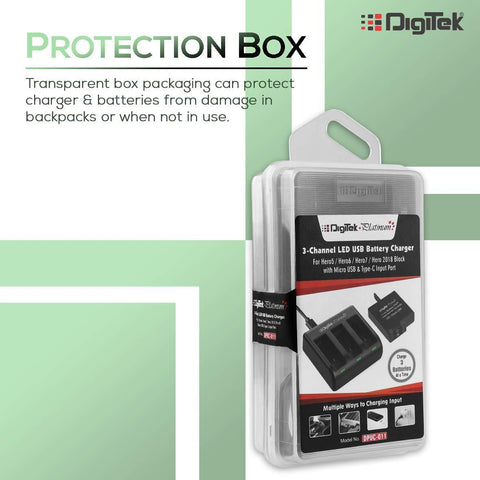 Digitek (DPUC-011) Platinum Go Pro Battery Charger | 3-Channel LED USB Storage Charger | DC 4.4V/ 700mA | Compatible with Hero-5, Hero-6, Hero-7, Hero-2018 - Digitek
