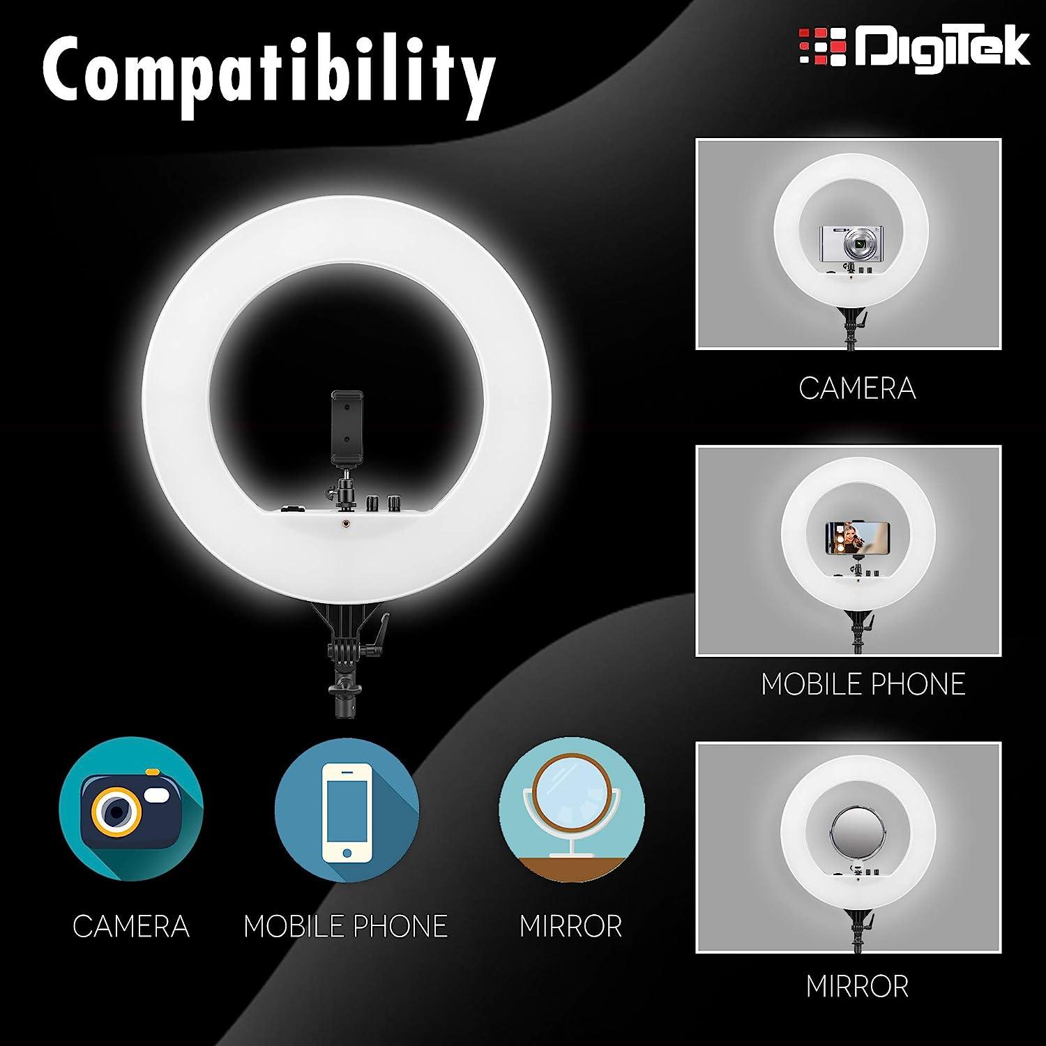 Digitek (DRL 018H) Professional 46 CM (18 inch) Big LED Ring Light with 2 Color Modes Dimmable Lighting, Photo-shoot, Video shoot, Live Stream, Makeup & more, Compatible with iPhone/ Android Phones & Cameras - Digitek