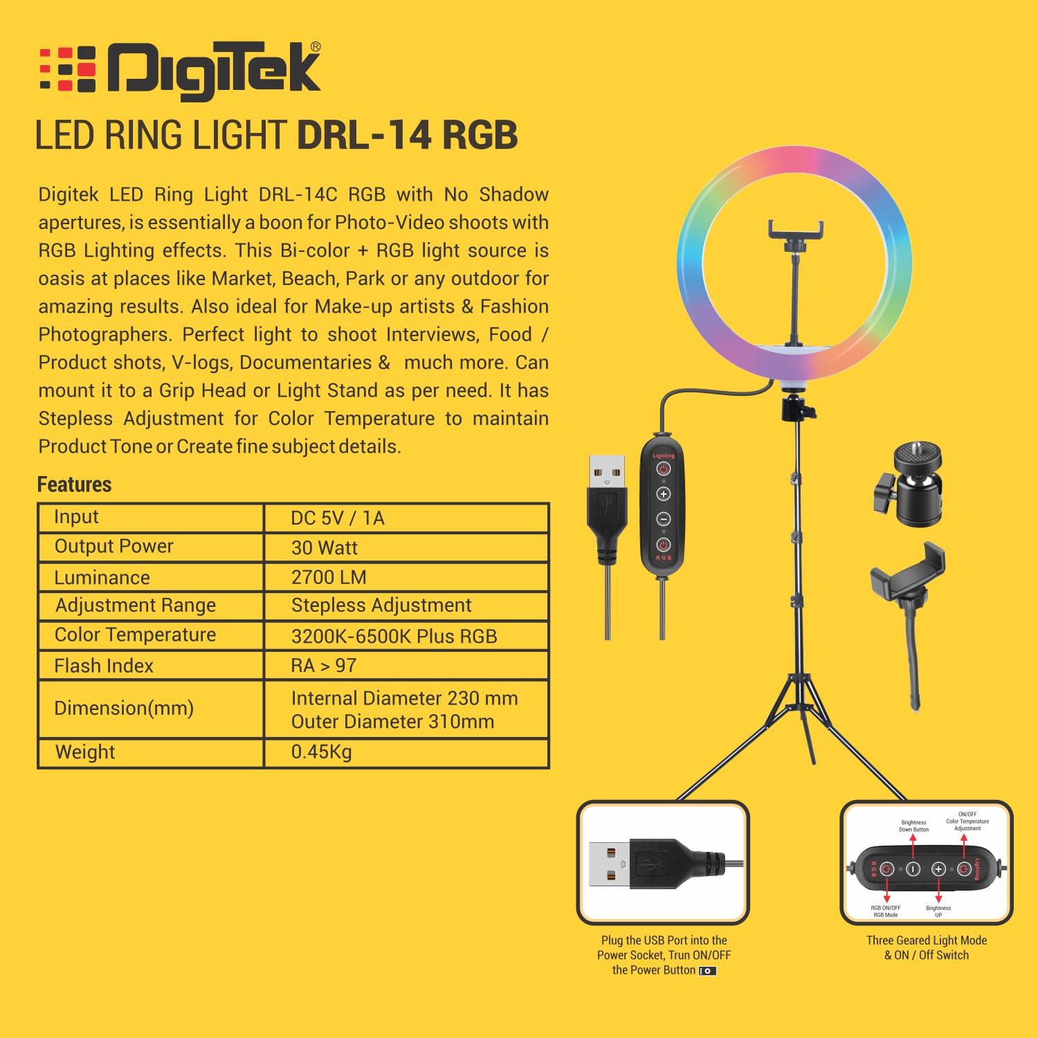 Digitek (DRL-14 RGB) 31cm LED Ring Light for Photo & Video Shoot Live Stream & More - Digitek