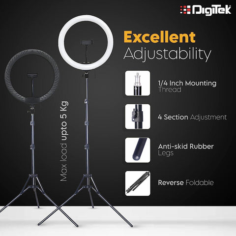 Digitek (DRL-15C RGB) LED RGB Ring Light with Stand for YouTube, Photo-Shoot, Video Shoot, Live Stream, Makeup & More, Compatible with iPhone/Android Phones & Camera - Digitek