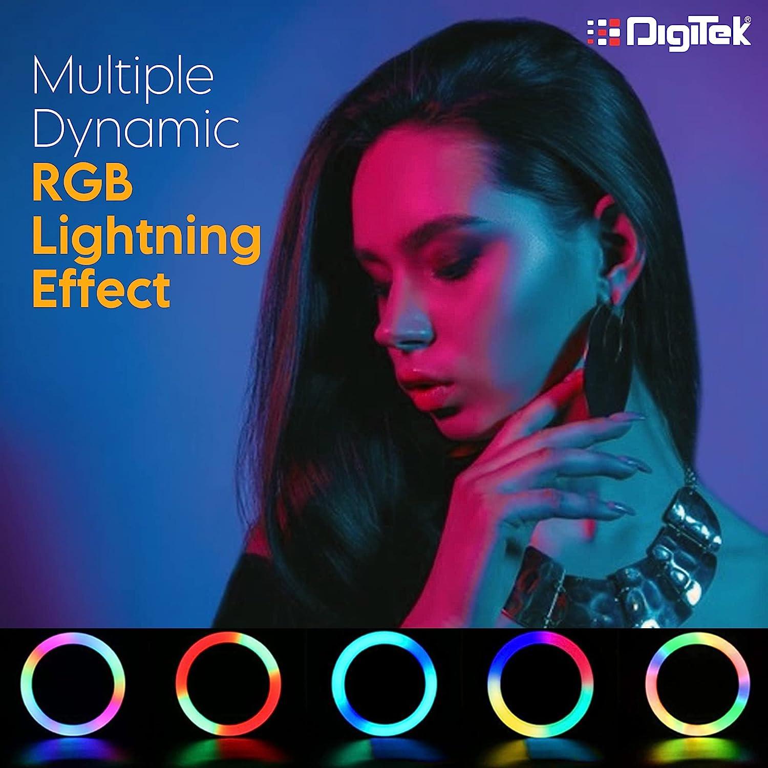 Digitek (DRL-15C RGB) LED RGB Ring Light with Stand for YouTube, Photo-Shoot, Video Shoot, Live Stream, Makeup & More, Compatible with iPhone/Android Phones & Camera - Digitek