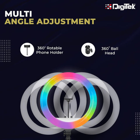 Digitek (DRL-18 RGB) RGB LED Ring Light 46cm for YouTube | Photo-Shoot | Video Shoot | Live Stream | Makeup & Vlogging | Compatible with iPhone/Android Phones & Camera - Digitek