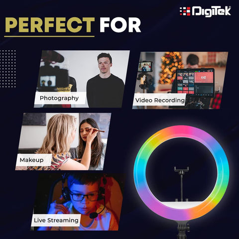 Digitek (DRL-18 RGB) RGB LED Ring Light 46cm for YouTube | Photo-Shoot | Video Shoot | Live Stream | Makeup & Vlogging | Compatible with iPhone/Android Phones & Camera - Digitek