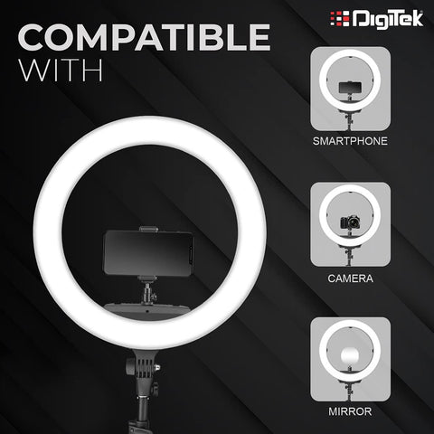 Digitek (DRL-18R) LED Ring Light with Remote & No Shadow Apertures | Ideal for Make-up Artists & Fashion Photographers, Video Shoot, You Tube Videos & More - Digitek