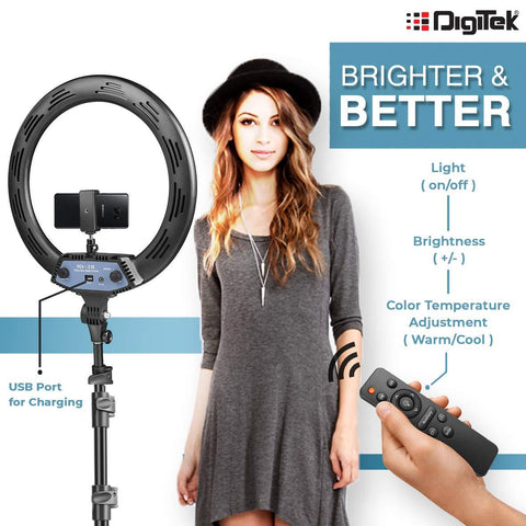 Digitek (DRL-18RC) LED Ring Light with Stand DRL-18RC with No Shadow Apertures | Ideal for Make-up Artists & Fashion Photographers, Video Shoot, You Tube Videos etc - Digitek