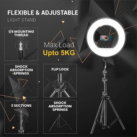 Digitek (DRL-18RT C6) Professional 46cm LED Ring Light with Remote & 158cm Light Stand, Runs on AC Power with No Shadow apertures, Ideal use for Makeup, Video Shoot, Fashion Photography & Many More - Digitek
