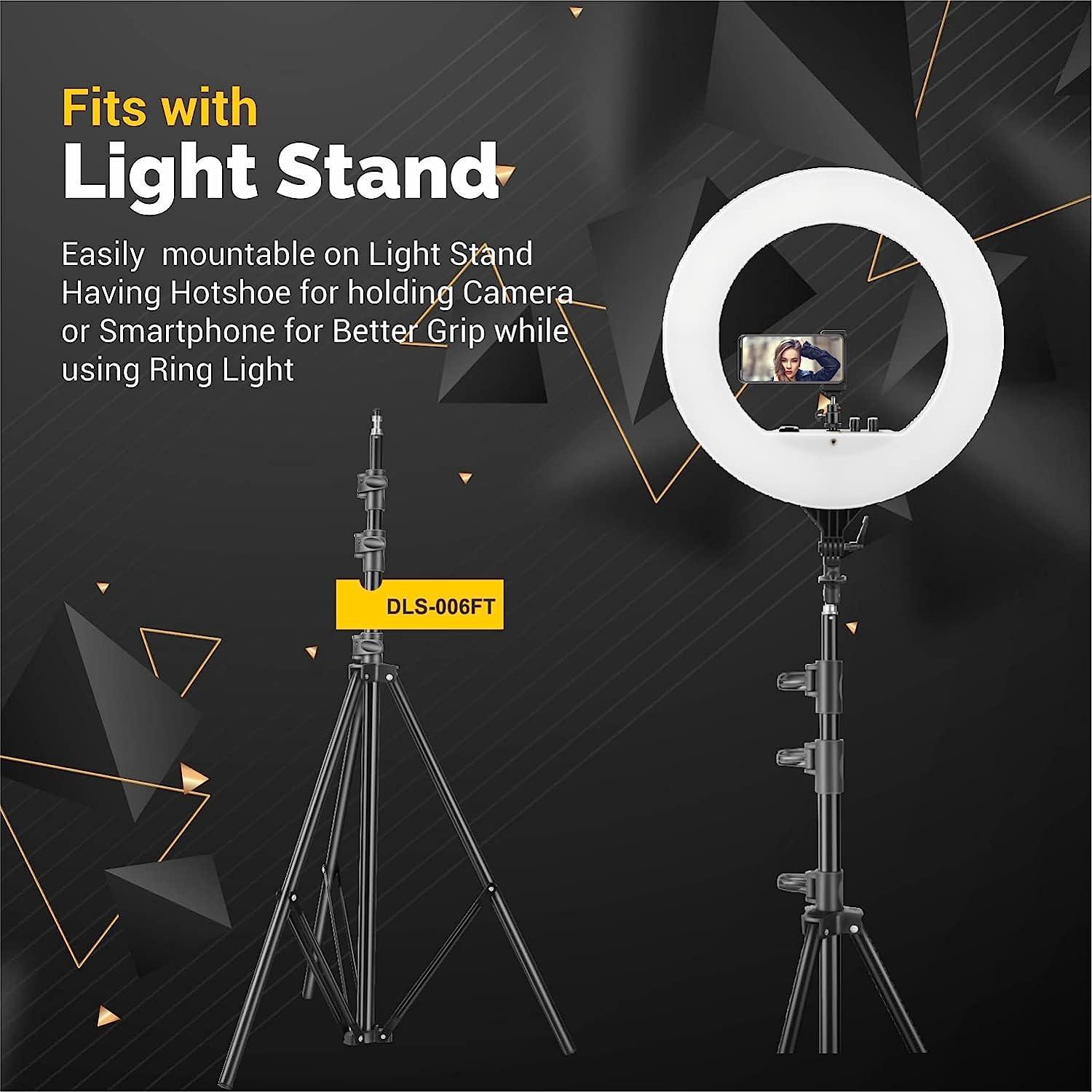 Digitek (DRL-18RT C6) Professional 46cm LED Ring Light with Remote & 158cm Light Stand, Runs on AC Power with No Shadow apertures, Ideal use for Makeup, Video Shoot, Fashion Photography & Many More - Digitek
