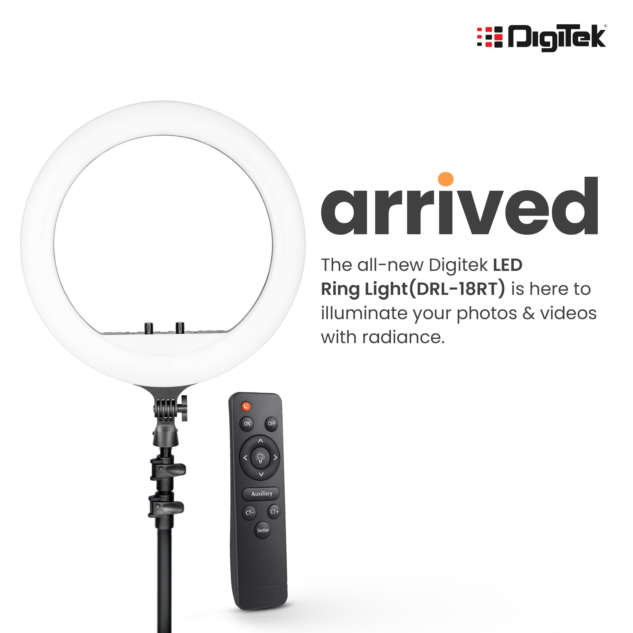 Digitek (DRL-18RT) Profesional (46cm) LED Ring Light with Remote Control, Runs on AC Power with No Shadow apertures, Ideal use for Makeup Artist, Video Shoot, Fashion Photography & Many More - Digitek