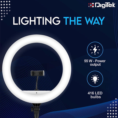 Digitek (DRL 19) Professional Big LED Ring Light with Remote & 2 color modes Dimmable Lighting, For YouTube, Photo-shoot, Video shoot, Live Stream, Makeup & Vlogging, Compatible with iPhone/ Android Phones & Cameras - Digitek