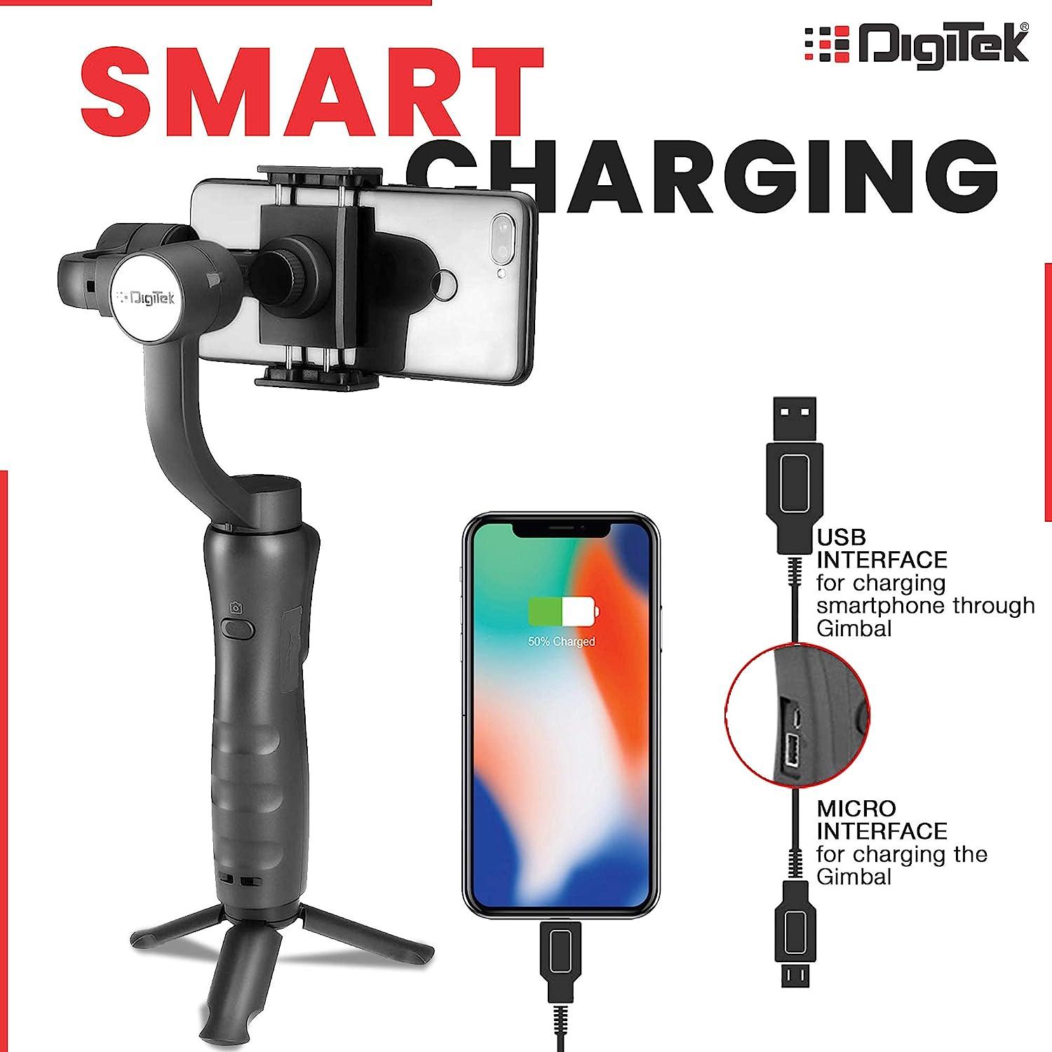 Digitek (DSG 005) 3-Axis Handheld Gimbal Stabilizer for Smartphones & Gopro with Face & Object Tracking Motion, Various Time Lapse Features & Up to 12 hrs. Operational Time DSG 005 - Digitek