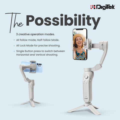 Digitek (DSG 007F) 3 Axis Handheld Steady Gimbal PTZ Camera Mount for All Smart Phones with Face & Object Tracking Motion, Various Time Lapse Features - Digitek