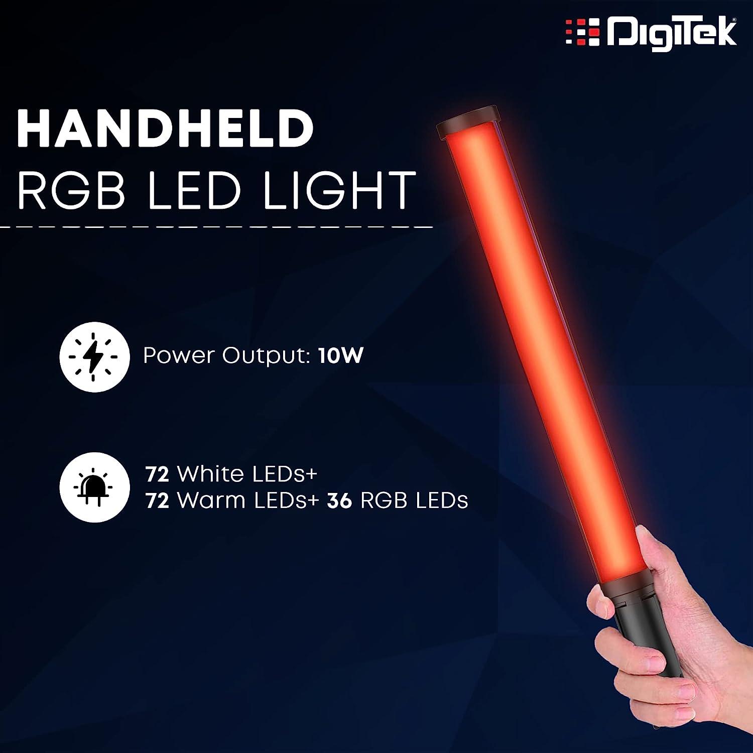 Digitek (DSL-10W RGB) Portable Handheld RGB LED Light Wand with Inbuilt 5200mAh Li-ion Battery for YouTube, Photo-Shoot, Video Shoot, Live Stream Compatible with iPhone/ Android Phones & Cameras - Digitek