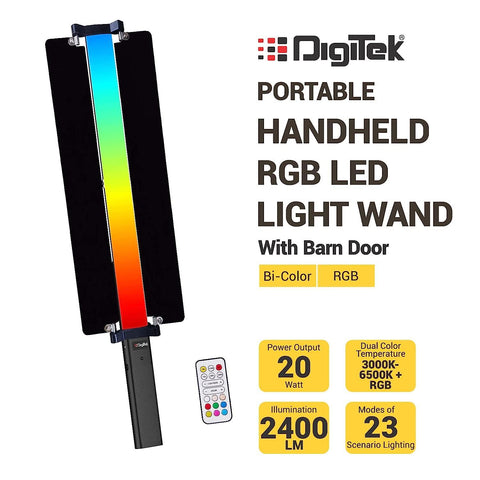 Digitek DSL-20WB RGB Pro Combo Portable Handheld RGB LED Light Wand with Bran Door, NP F750 Battery & Remote for YouTube, Photo-Shoot, Video Shoot, Live Stream, Compatible with Smart Phone & Cameras - Digitek