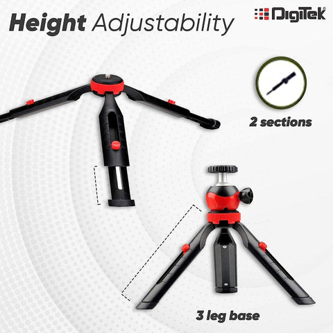 Digitek (DTR-200MT) (18 CM) Portable & Flexible Mini Tripod with Mobile Holder & 360 Degree Ball Head, For Smart Phones, Compact Cameras, GoPro, Maximum Operating Height: 7.87 Inch, Maximum Load Upto: 1 kgs - Digitek