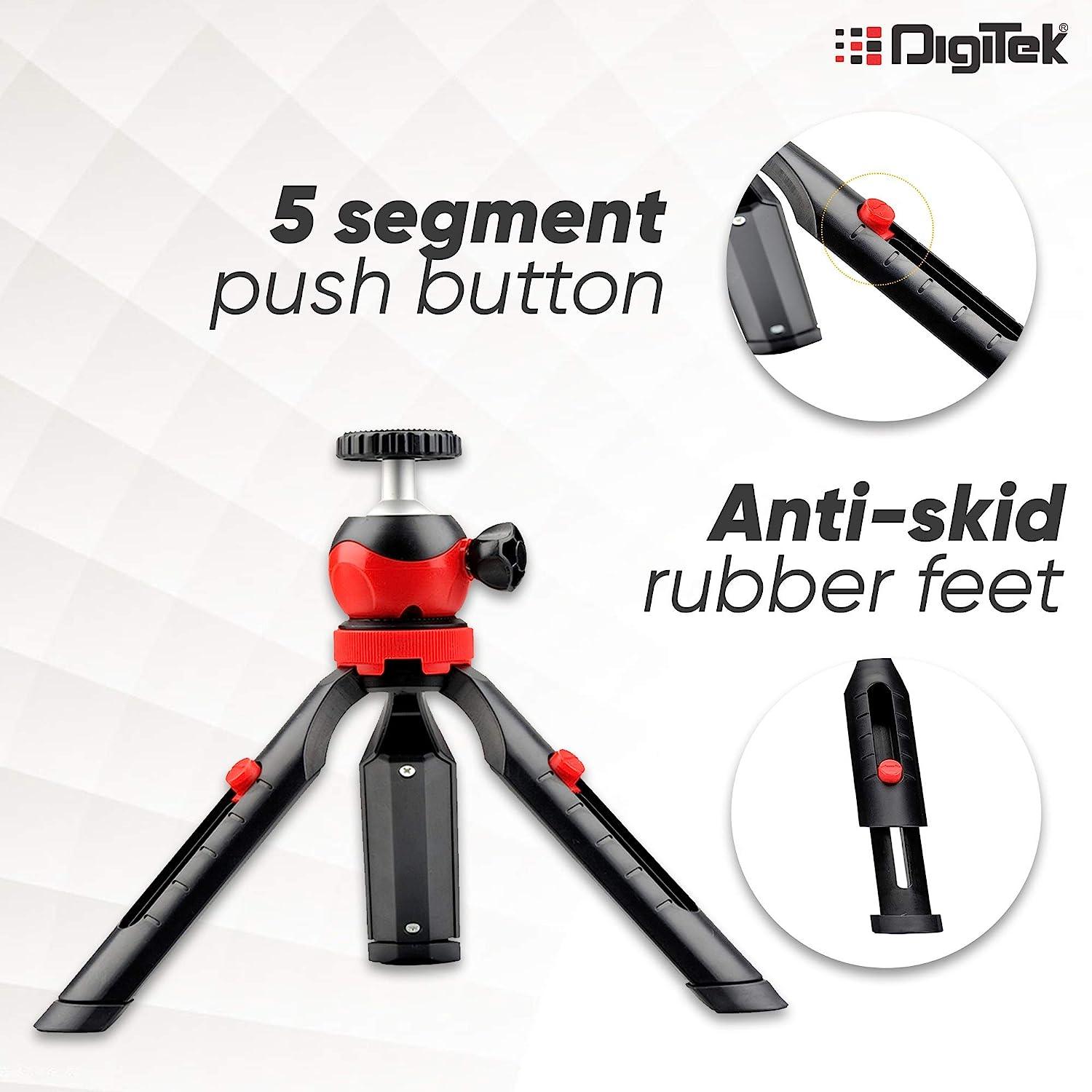 Digitek (DTR-200MT) (18 CM) Portable & Flexible Mini Tripod with Mobile Holder & 360 Degree Ball Head, For Smart Phones, Compact Cameras, GoPro, Maximum Operating Height: 7.87 Inch, Maximum Load Upto: 1 kgs - Digitek