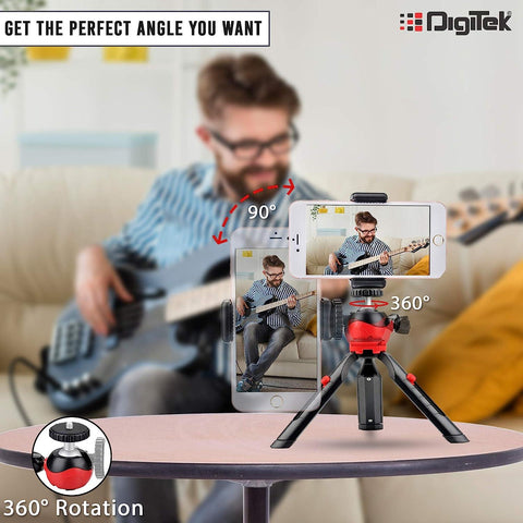 Digitek (DTR-200MT) (18 CM) Portable & Flexible Mini Tripod with Mobile Holder & 360 Degree Ball Head, For Smart Phones, Compact Cameras, GoPro, Maximum Operating Height: 7.87 Inch, Maximum Load Upto: 1 kgs - Digitek