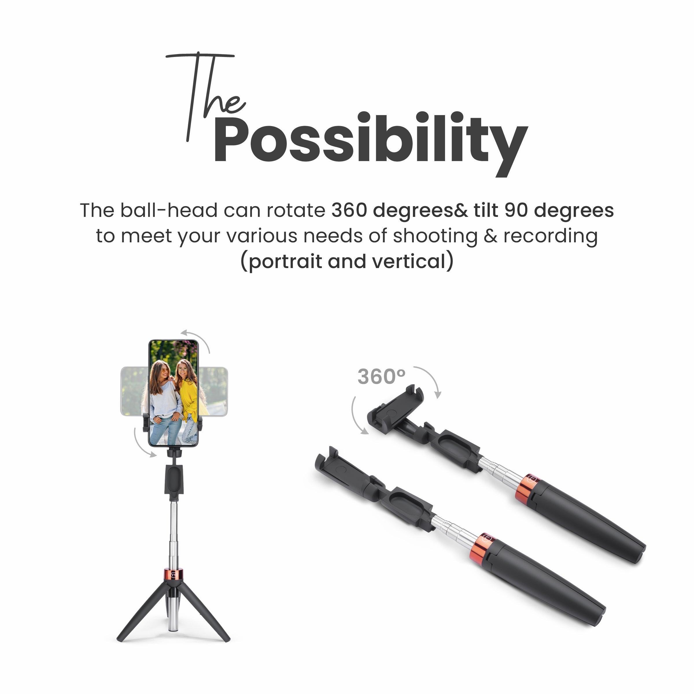Digitek (DTR-210SS) Portable Selfie Stick with Wireless Remote and 3 Legs Tripod Base, Compatible for iPhone/OnePlus/Samsung/Vivo/Oppo and All Smartphones - Digitek