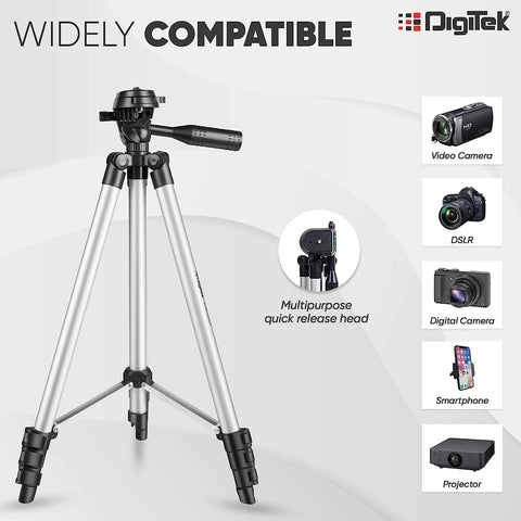 Digitek (DTR 455 LT) (51 Inch) Tripod for Smartphones & Cameras with Mobile Holder and Carry Bag, Max Operating Height - 4.26 Feet, Load Capacity-3 Kg, Lightweight & Sturdy Tripod with Adjustable 3 Way Pan Head - Digitek