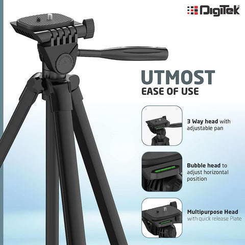Digitek (DTR 480LW) (57 Inch) Portable Lightweight Aluminium Tripod For DSLR Cameras & Mobile With Carry Bag - Digitek