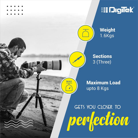 Digitek (DTR-545VD) Professional DV Tripod (65 Inch) Portable and Sturdy for DV Camera. Maximum Load up to 8Kgs. - Digitek