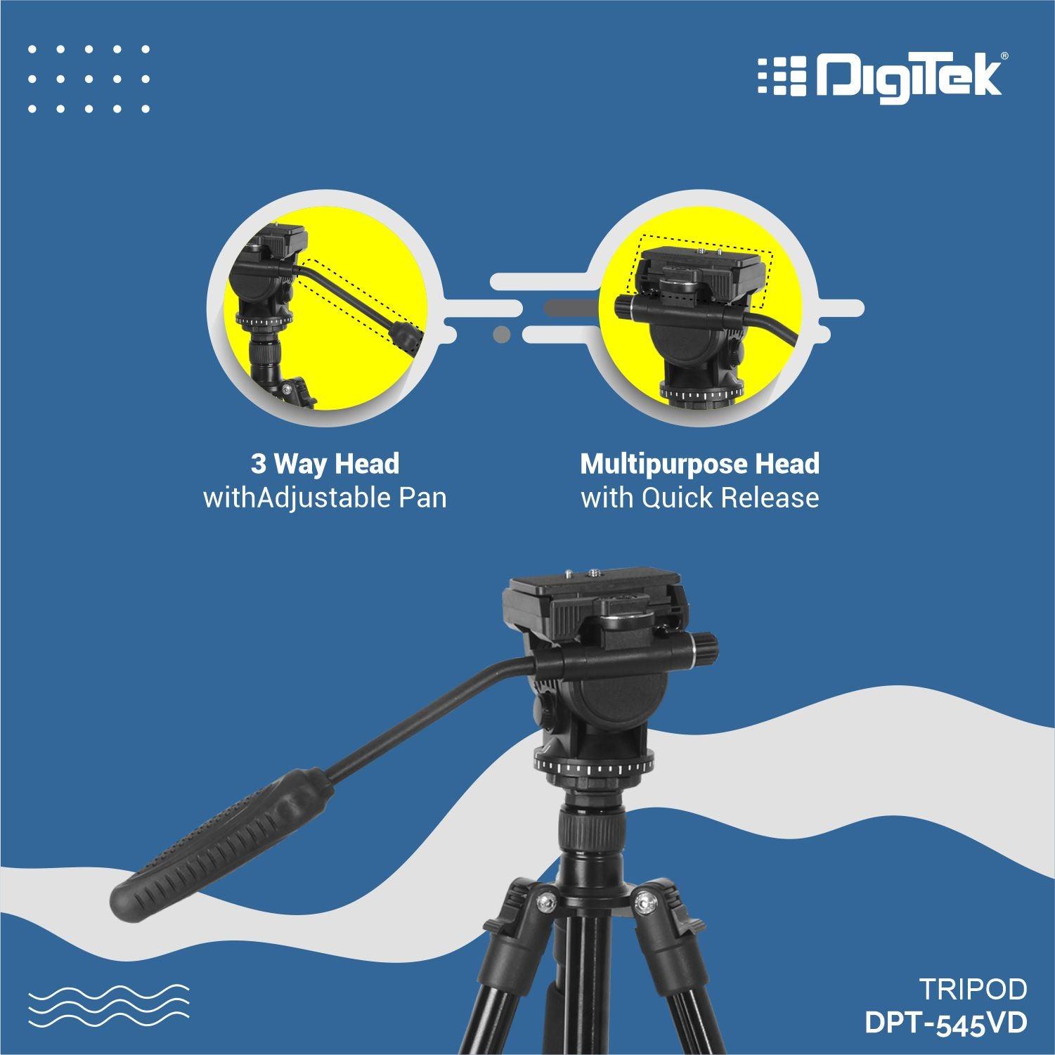 Digitek (DTR-545VD) Professional DV Tripod (65 Inch) Portable and Sturdy for DV Camera. Maximum Load up to 8Kgs. - Digitek