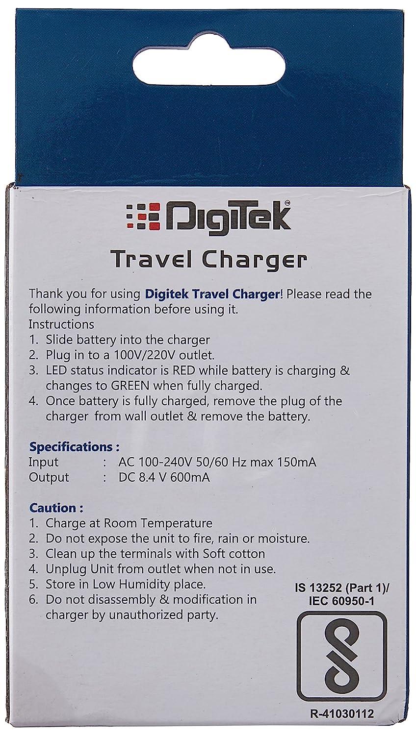 Digitek (DUC 006 Base) Travel Battery Charger DUC-006 Supports Charging of Lithium Ion Rechargeable Batteries. 1.5X Faster Than Regular Chargers. (DUC 006 Base) - Digitek
