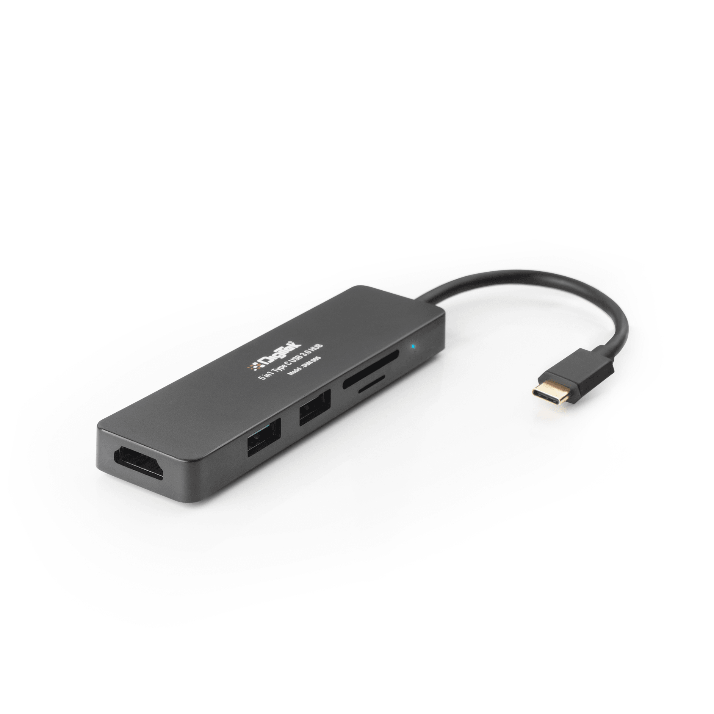 Digitek (DUH 005)USB Hub 5 in 1, 3 USB Port 2.0 & 2 TF & SD Slots Data Transfer Upto 480Mbps Compatible for MacBook, DELL, Computers & Other laptops, Black - Digitek